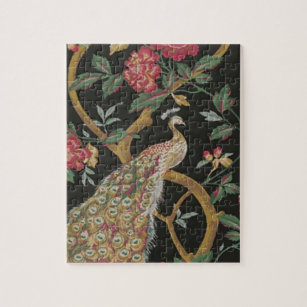 Peacock And Pink Roses Jigsaw Puzzle