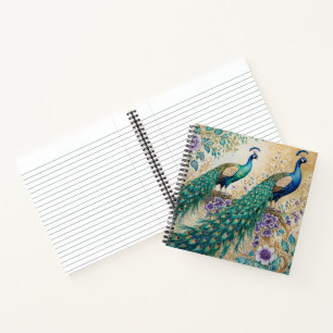 Peacock and Rose floral watercolor Notebook