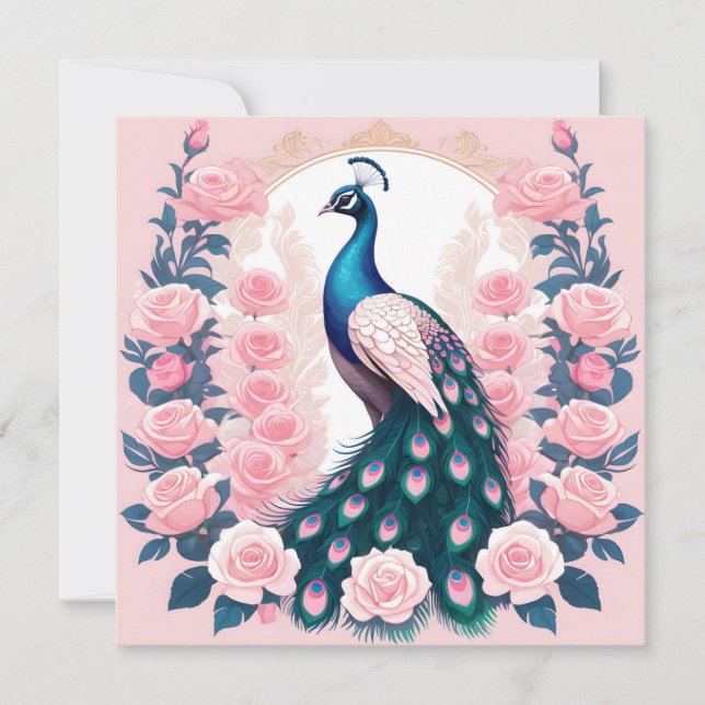 Peacock and Roses Invitation (Front)