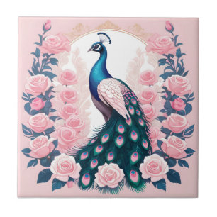Peacock and Roses Tile