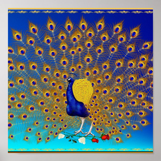 Peacock and Roses wide Poster (Front)