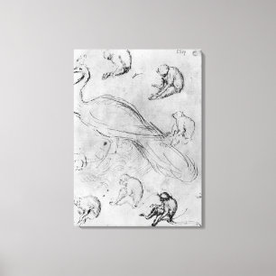 Peacock and Six Monkeys Canvas Print