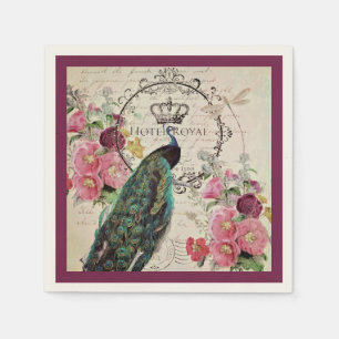 Peacock and spring flowers napkin