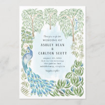 Peacock and Weeping Willow Wedding Invite