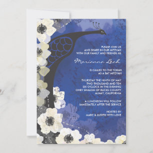 Peacock & Anemone Flowers Bat Mitzvah Invitation