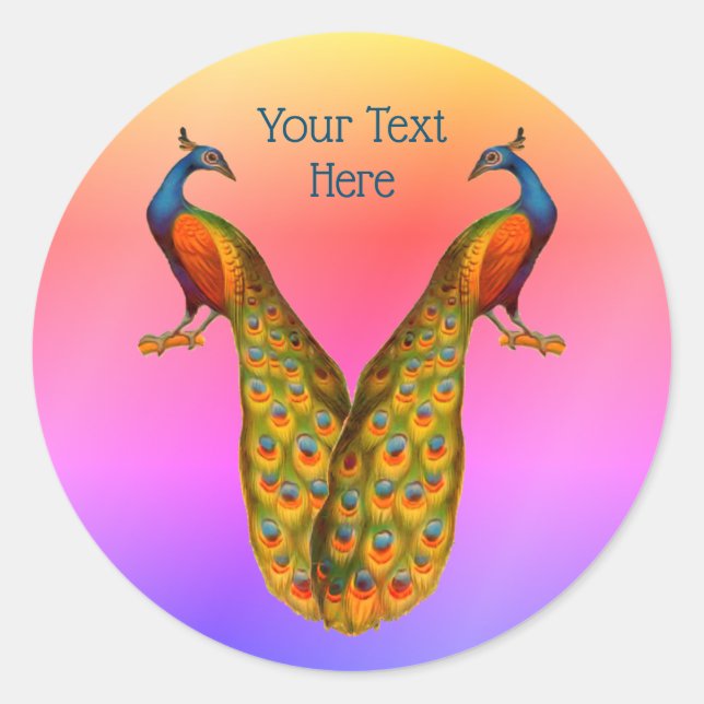 Peacock Animal Art Personalized Classic Round Sticker (Front)
