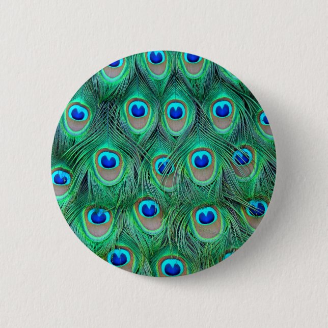 peacock animal print - feathers 2 inch round button (Front)