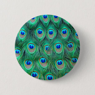 peacock animal print - feathers 2 inch round button