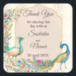 Peacock Arabian pattern Indian wedding favour gift Square Sticker<br><div class="desc">Peacock Arabian pattern Indian wedding favour thank you gift sticker.</div>