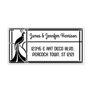 Peacock Art Deco Border   Name and Return Address Rubber Stamp