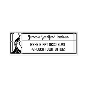 Peacock Art Deco Border   Name and Return Address Self-inking Stamp