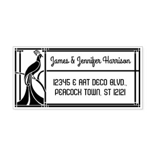 Peacock Art Deco Border   Name and Return Address Self-inking Stamp