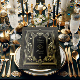 Peacock Art Déco Faire-part de mariage Real Gold F