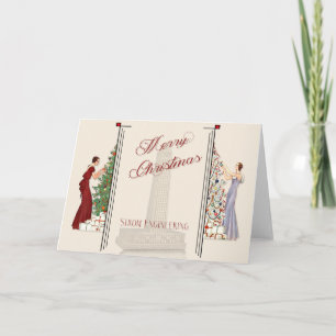 Peacock Art Deco Flair Merry Christmas Holiday Card