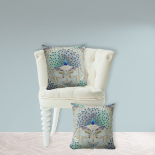 Peacock Art Deco Nouveau Butterfly Elegant Gold Throw Pillow