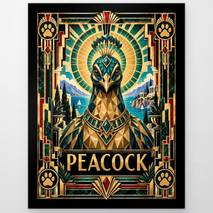 Peacock, Art Deco Wildlife Postcard