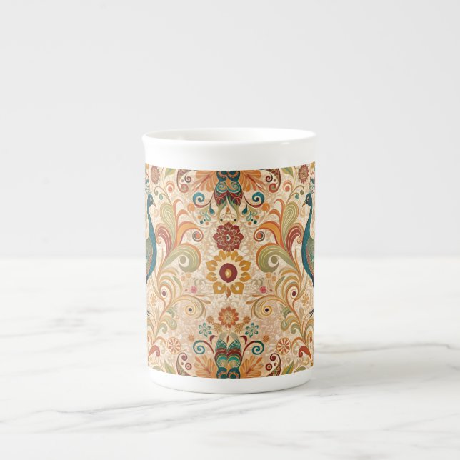 Peacock Art Morris Style Bone China Mug (Front)
