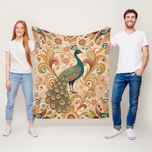 Peacock Art Morris Style Fleece Blanket (In Situ)