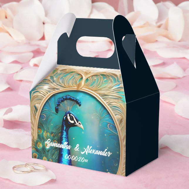 Peacock art nouvea gold frame luxury bird wedding favor box (Wedding)