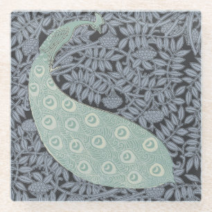 Peacock Art Nouveau Bird Classic Glass Coaster