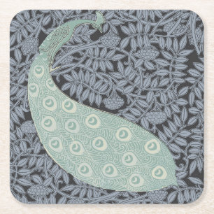 Peacock Art Nouveau Bird Classic Square Paper Coaster