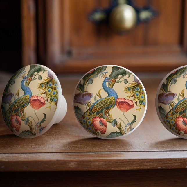 Peacock Art Nouveau Floral Pattern  Ceramic Knob (Creator Uploaded)