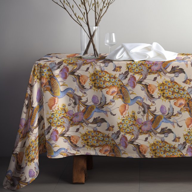 Peacock Art Nouveau Floral Pattern Tablecloth (Creator Uploaded)