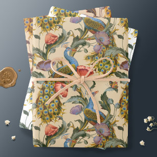 Peacock Art Nouveau Floral Pattern Wrapping Paper 