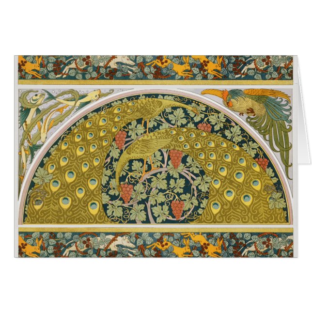 Peacock Art Nouveau Style round intricate design (Front Horizontal)