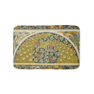 Peacock Art Nouveau Style round intricate design Bath Mat