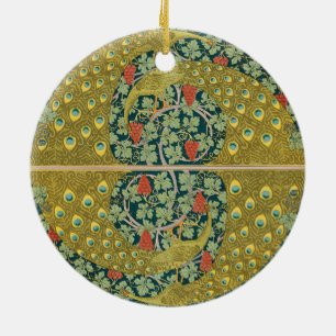 Peacock Art Nouveau Style round intricate design Ceramic Ornament