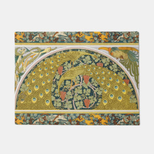 Peacock Art Nouveau Style round intricate design Doormat