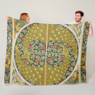 Peacock Art Nouveau Style round intricate design Fleece Blanket