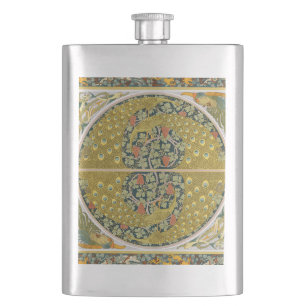 Peacock Art Nouveau Style round intricate design Hip Flask
