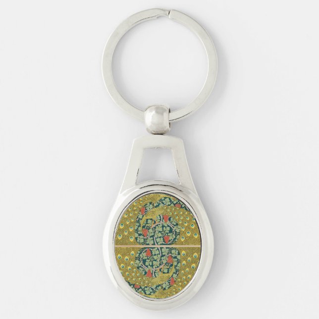 Peacock Art Nouveau Style round intricate design Keychain (Front)