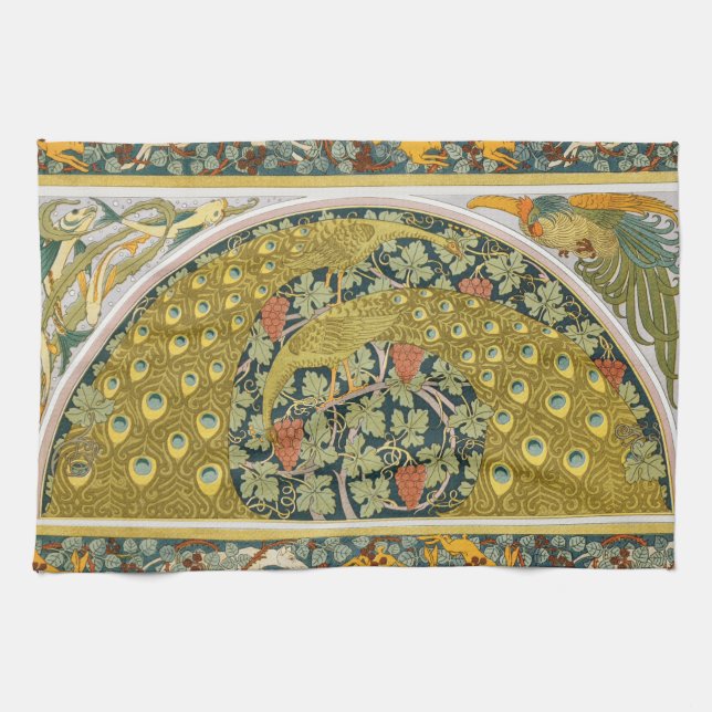 Peacock Art Nouveau Style round intricate design Kitchen Towel (Horizontal)
