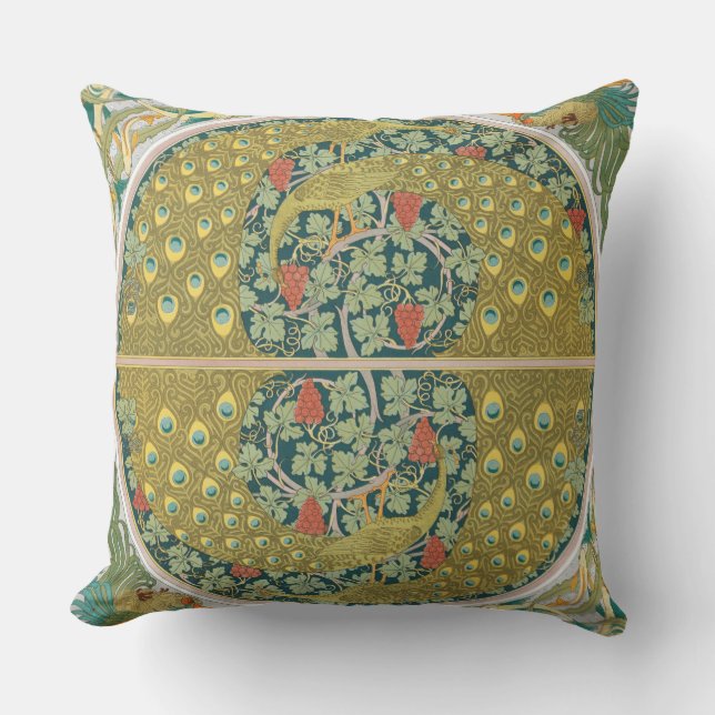 Peacock Art Nouveau Style round intricate design Outdoor Pillow (Front)