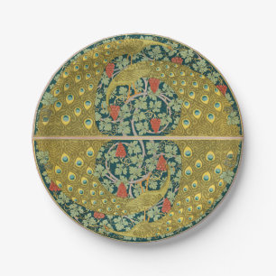 Peacock Art Nouveau Style round intricate design Paper Plate