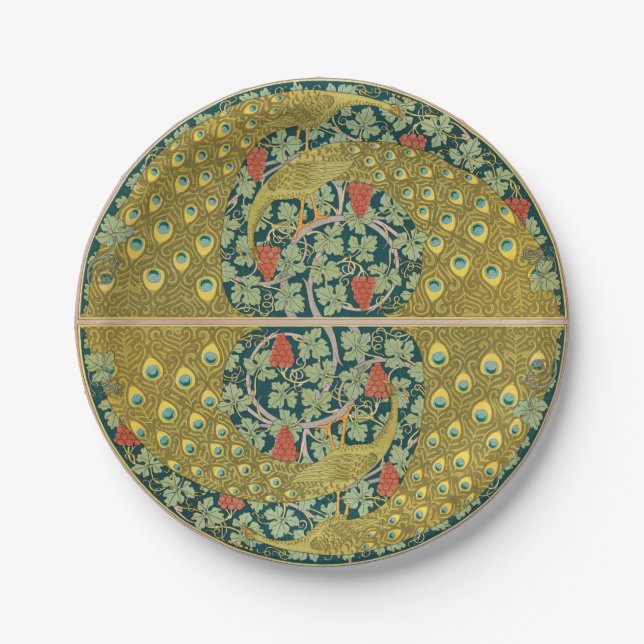Peacock Art Nouveau Style round intricate design Paper Plate (Front)