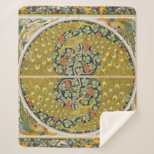 Peacock Art Nouveau Style round intricate design Sherpa Blanket