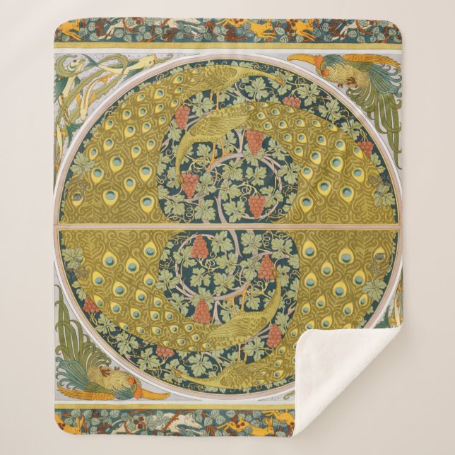 Peacock Art Nouveau Style round intricate design Sherpa Blanket (Front)