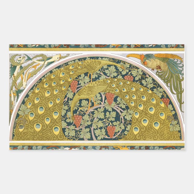 Peacock Art Nouveau Style round intricate design Sticker (Front)