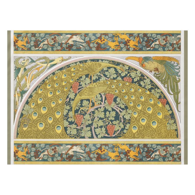 Peacock Art Nouveau Style round intricate design Tablecloth (Front (Horizontal))