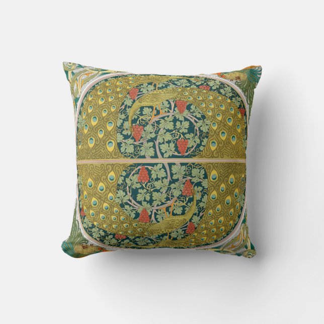 Peacock Art Nouveau Style round intricate design Throw Pillow (Front)