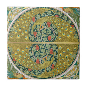 Peacock Art Nouveau Style round intricate design Tile