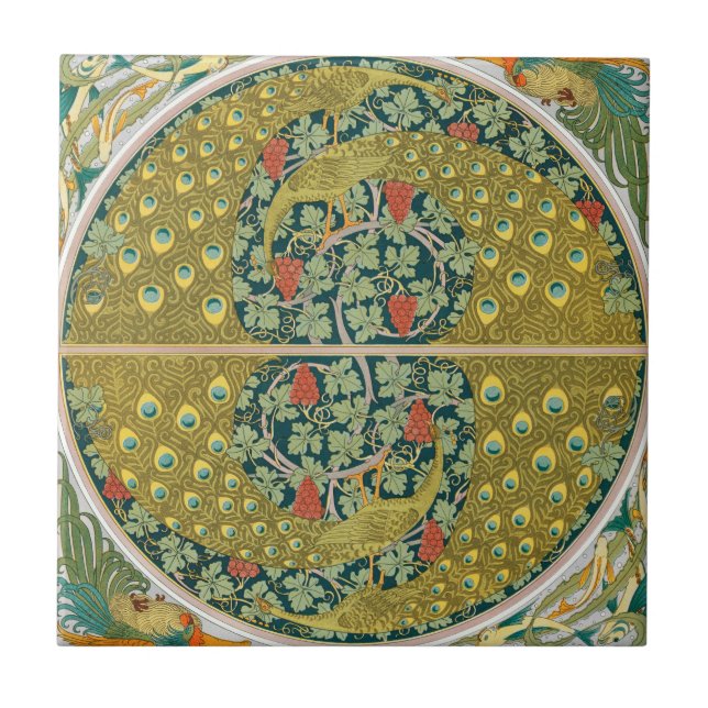Peacock Art Nouveau Style round intricate design Tile (Front)