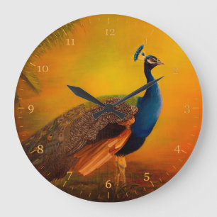 Peacock at sunrise large clock