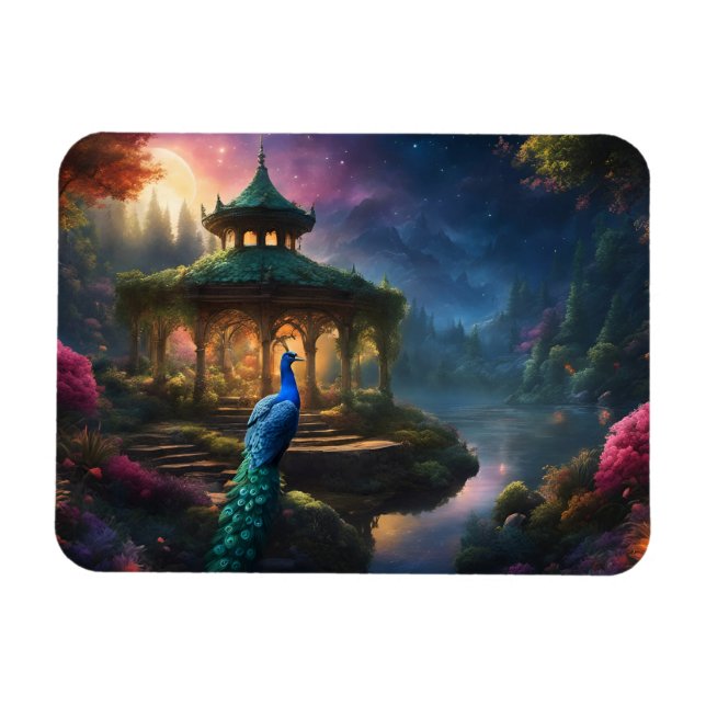 Peacock at the Garden Gazebo Magnet (Horizontal)