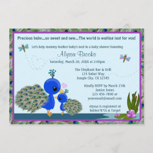 PEACOCK Baby shower invitation fille garçon maman 