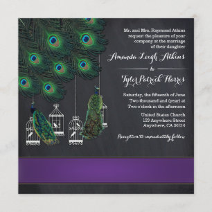 Peacock Banded Violet Plumes Mariage Invitations